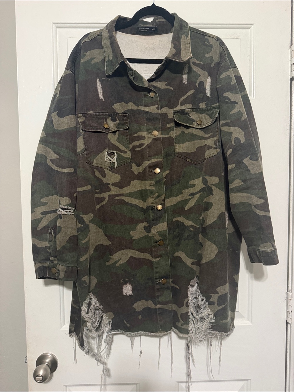 SHEIN Distressed Camo Utility Jacket - Green